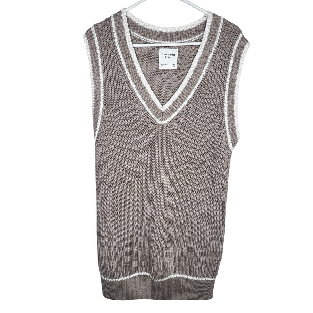 Abercrombie Fitch Sweater Vest Dress Grandmacore Knit Sz Medium M Tan White Mini